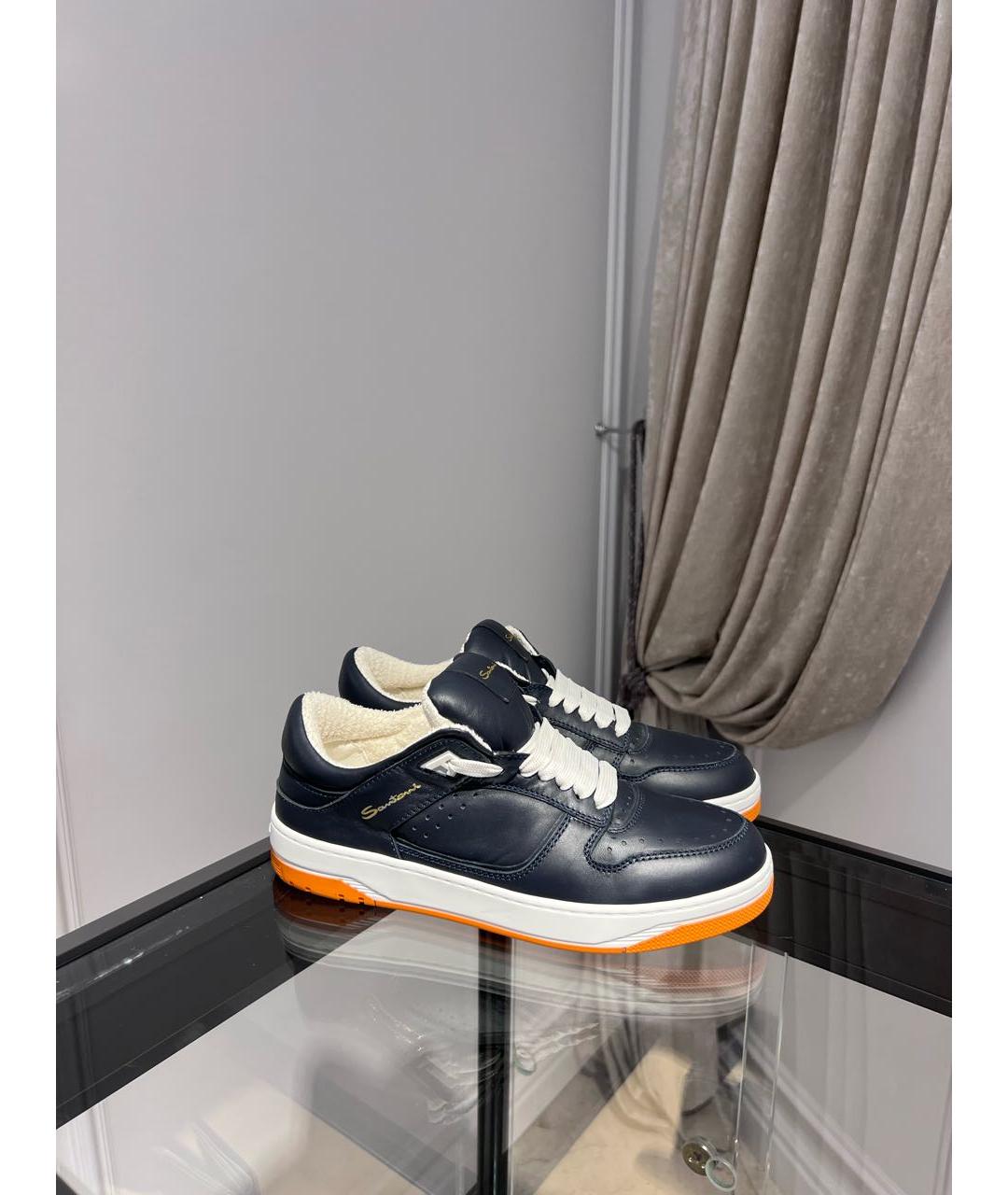 SANTONI Синие кожаные низкие кроссовки / кеды, фото 4
