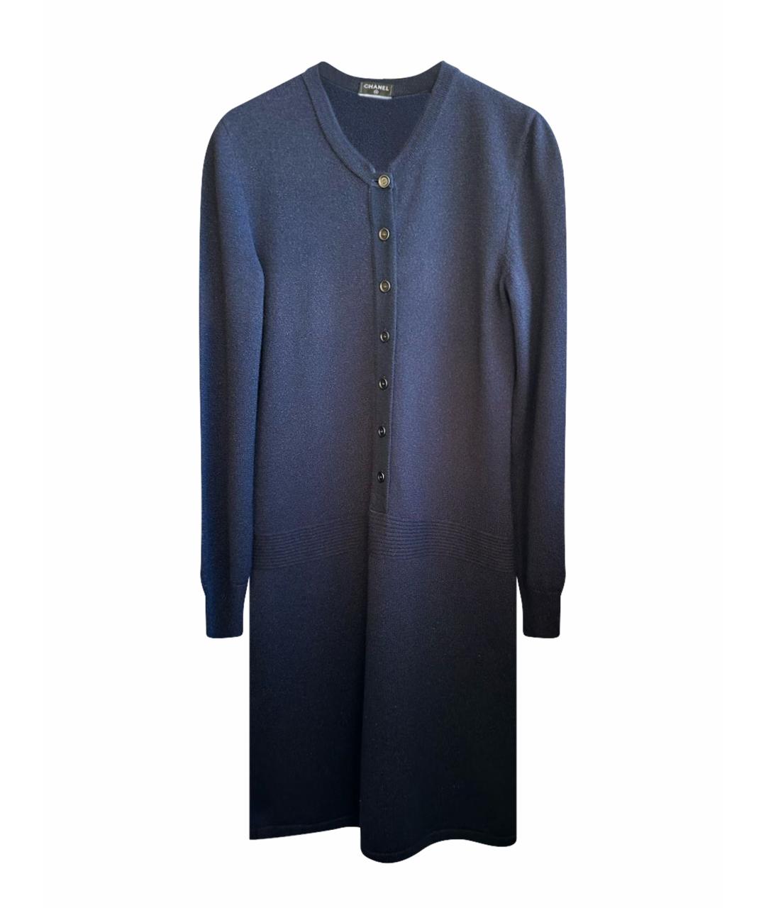 CHANEL Темно-синее шерстяное повседневное платье, фото 1