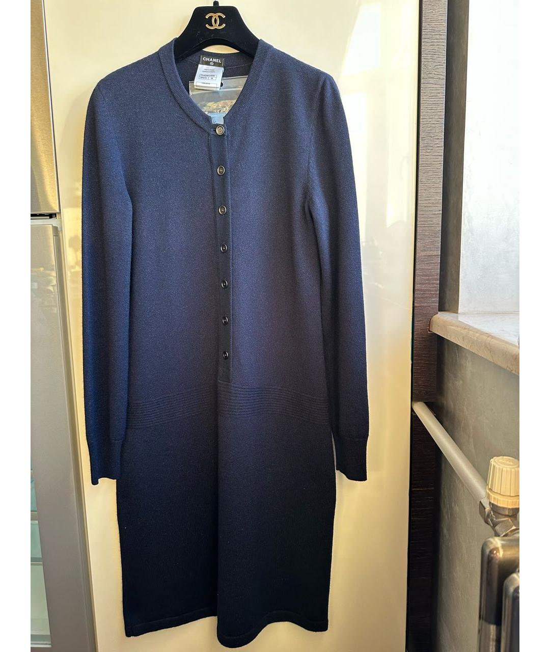 CHANEL Темно-синее шерстяное повседневное платье, фото 7