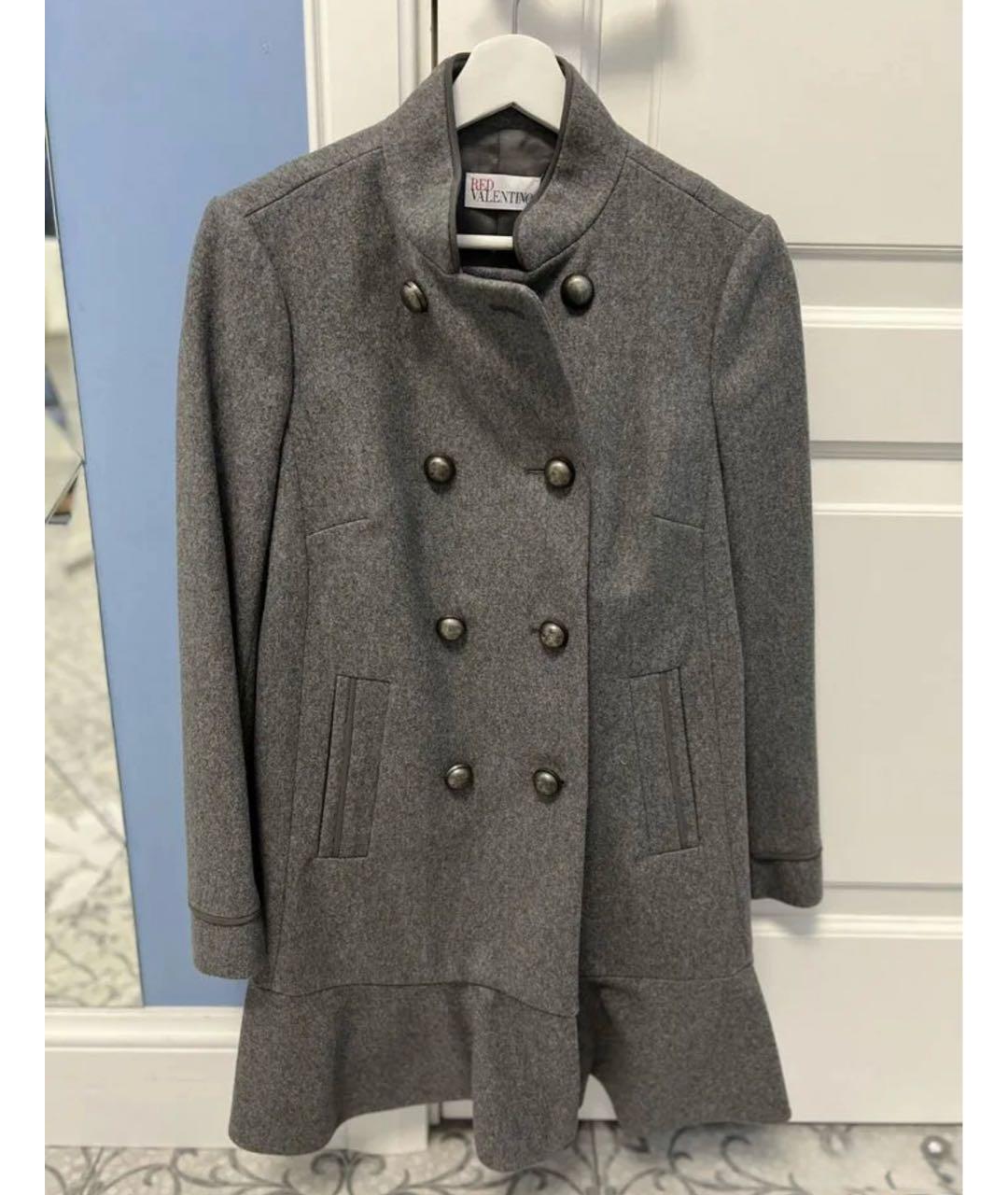 RED VALENTINO Серое шерстяное пальто, фото 7
