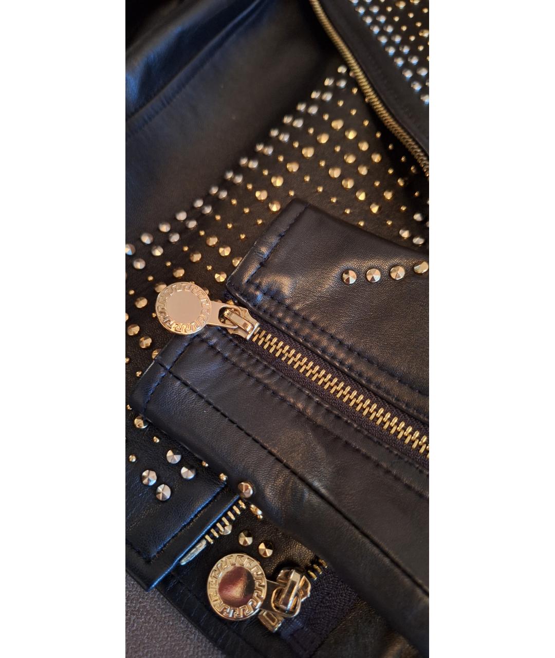 VERSACE Черная кожаная куртка, фото 4