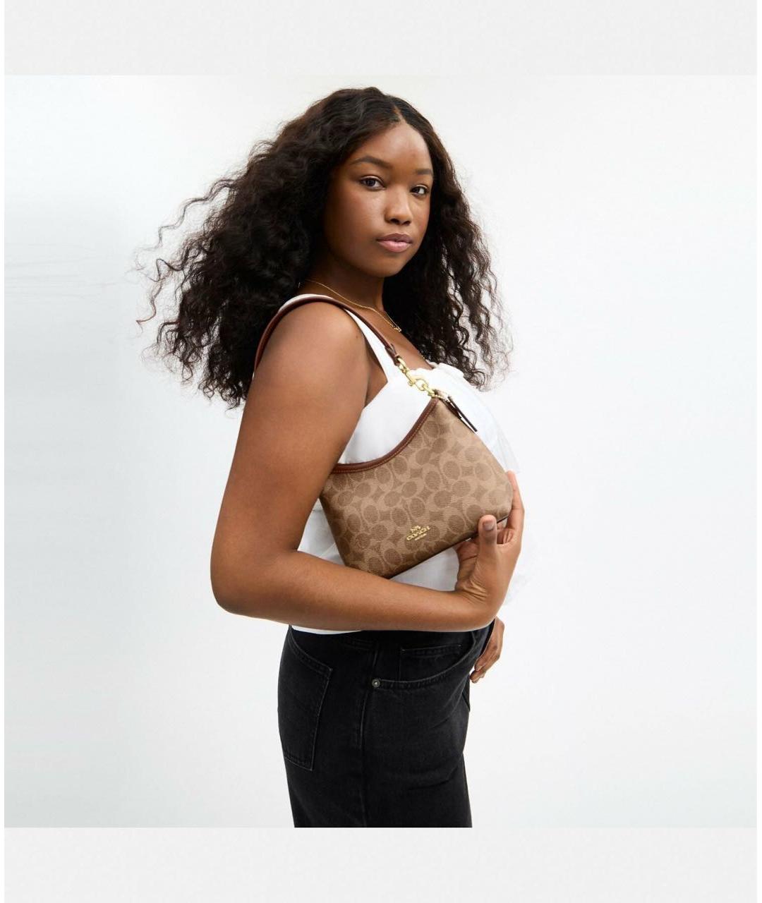 COACH Коричневая сумка с короткими ручками, фото 4