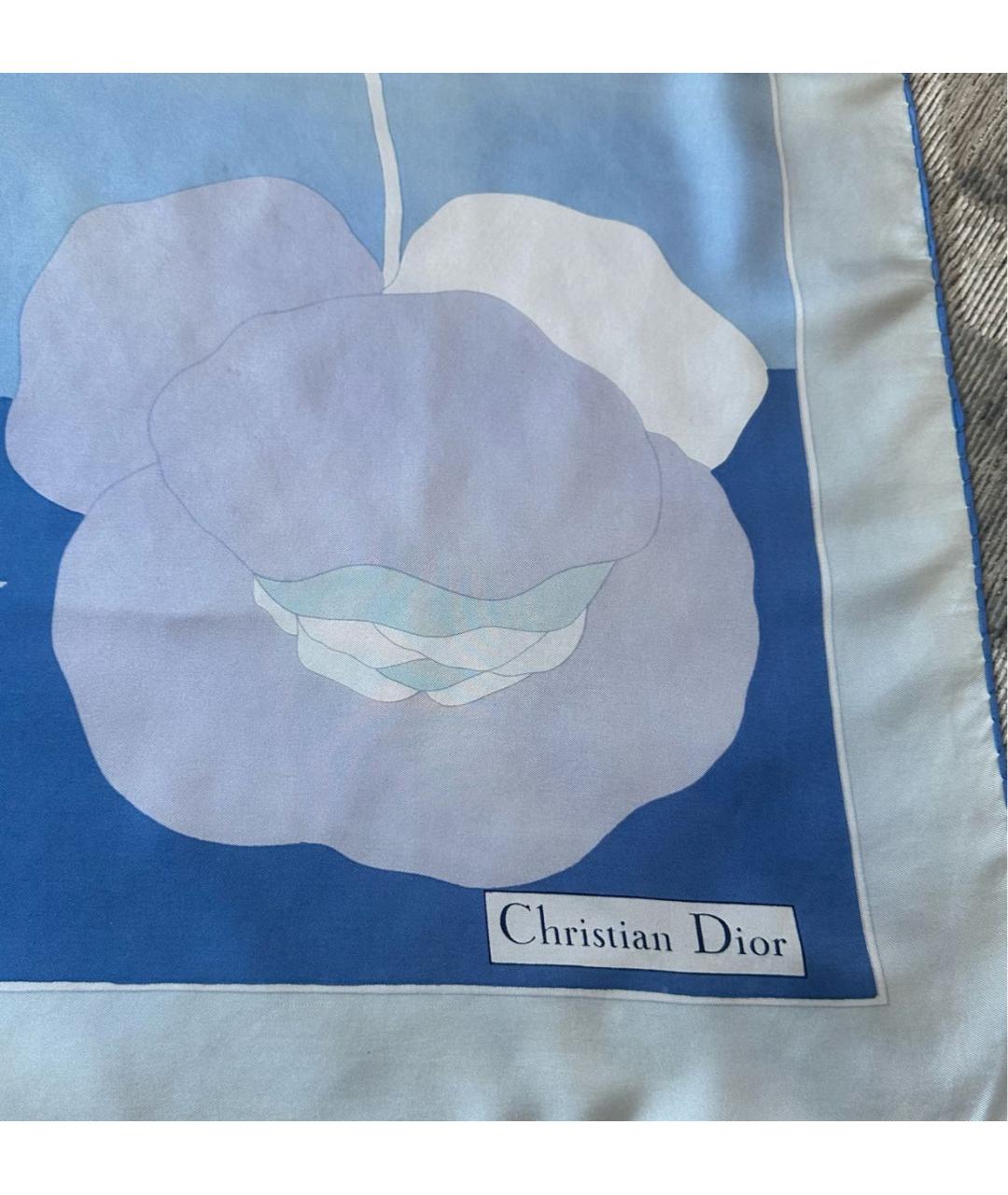 CHRISTIAN DIOR Голубой шелковый платок, фото 3