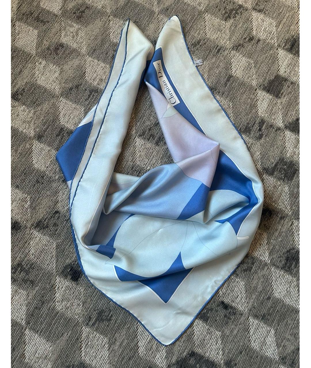 CHRISTIAN DIOR Голубой шелковый платок, фото 6