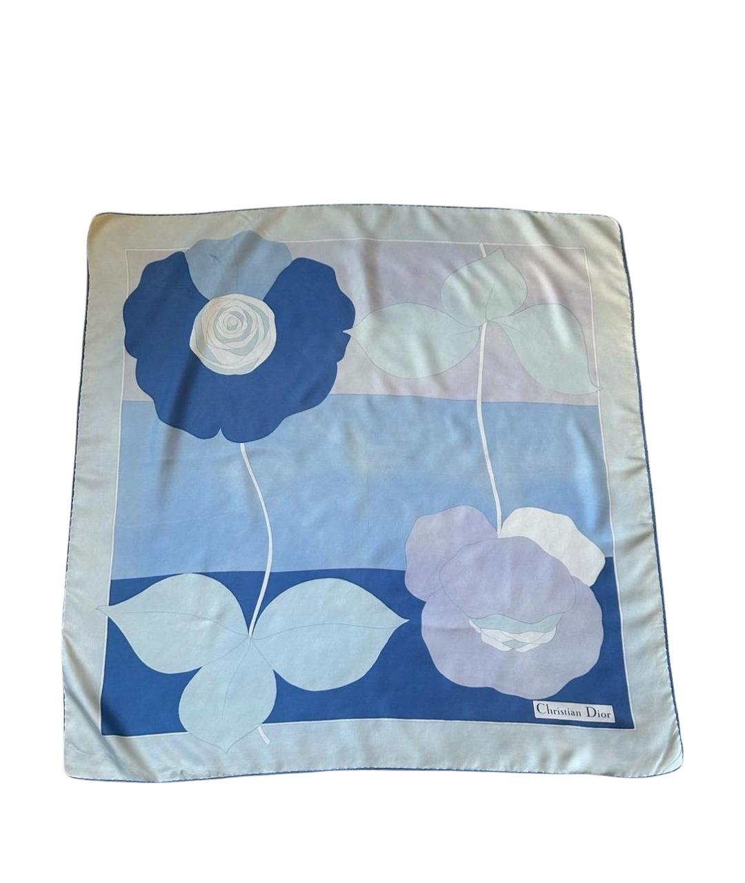 CHRISTIAN DIOR Голубой шелковый платок, фото 1