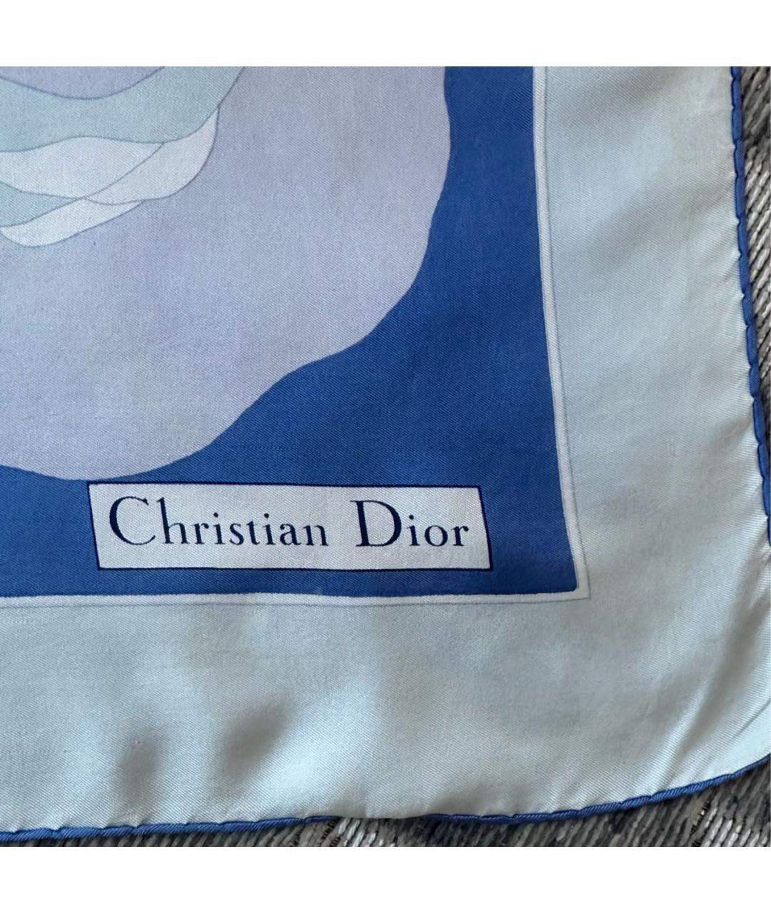 CHRISTIAN DIOR Голубой шелковый платок, фото 2