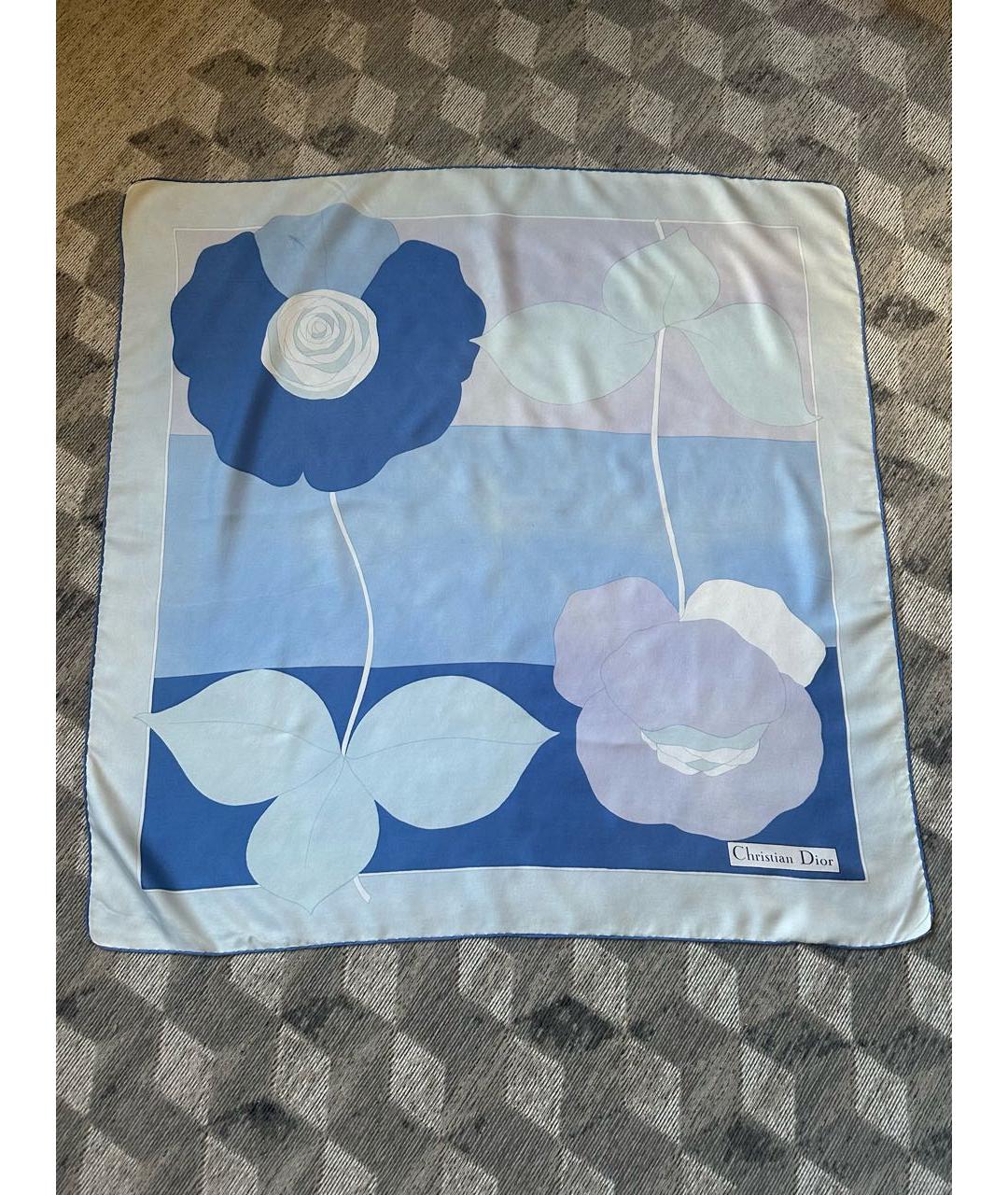 CHRISTIAN DIOR Голубой шелковый платок, фото 9