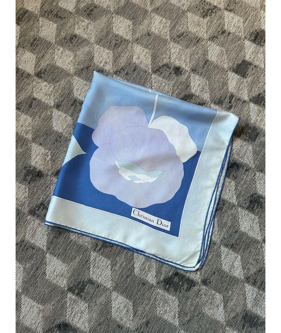 CHRISTIAN DIOR Голубой шелковый платок, фото 8