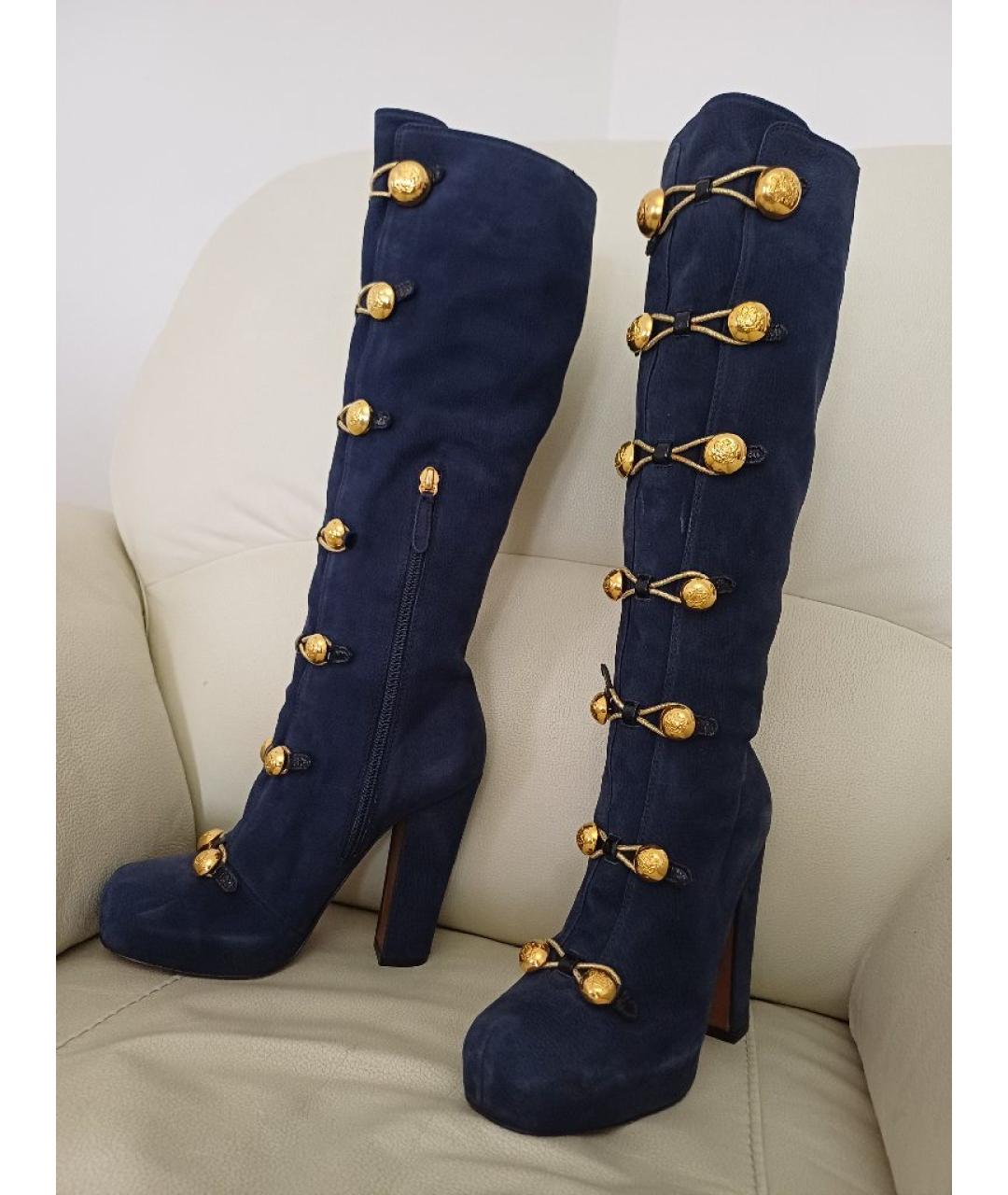 MOSCHINO Темно-синие нубуковые сапоги, фото 6