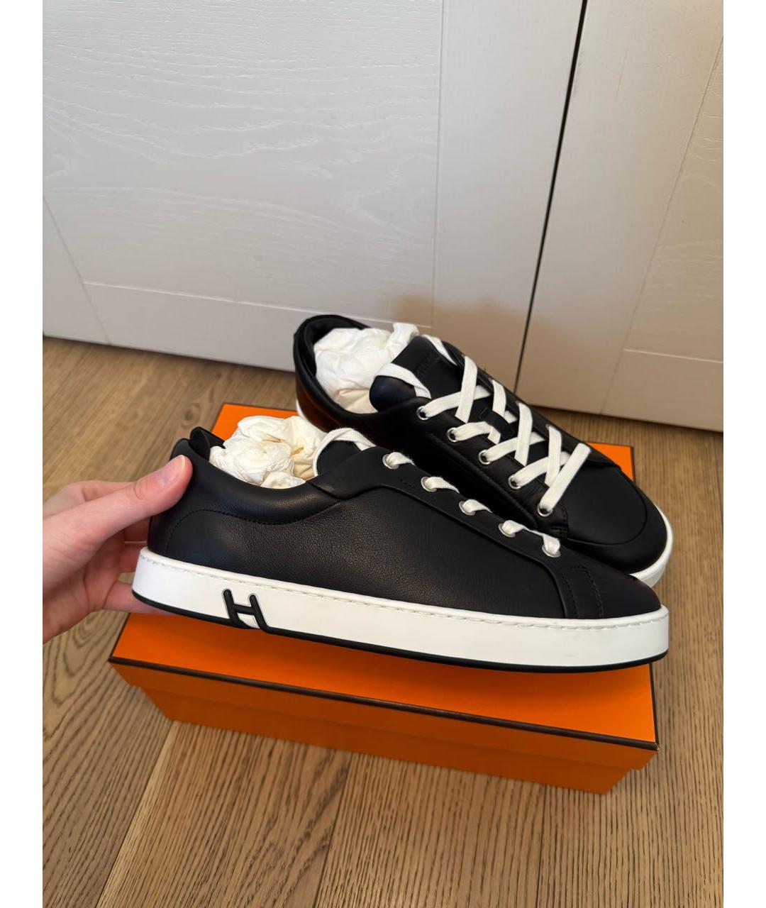 HERMES Черные кожаные кеды, фото 3