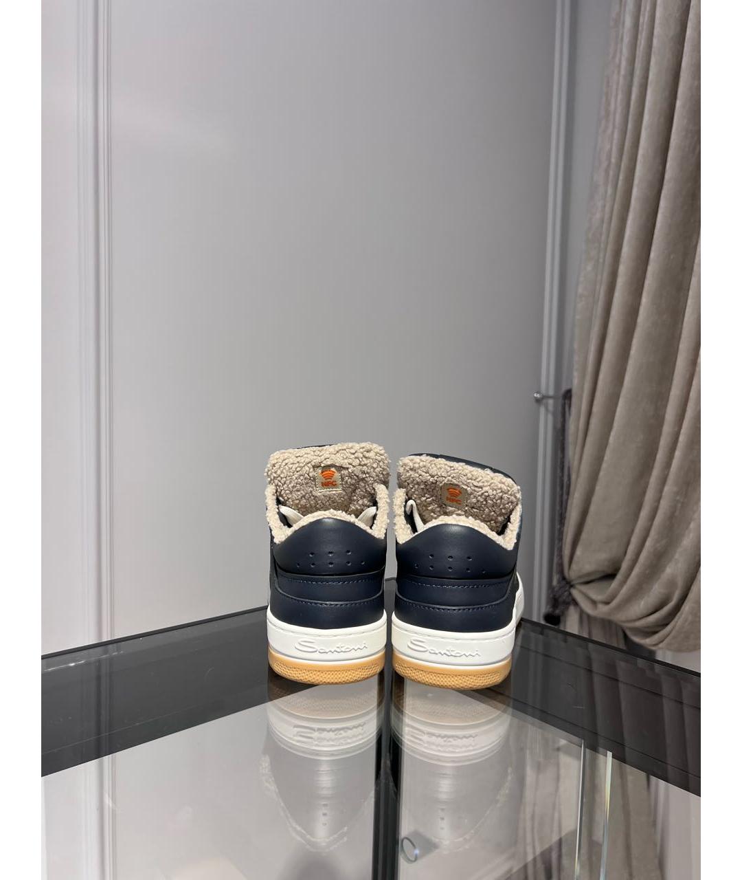 SANTONI Темно-синие кожаные низкие кроссовки / кеды, фото 4