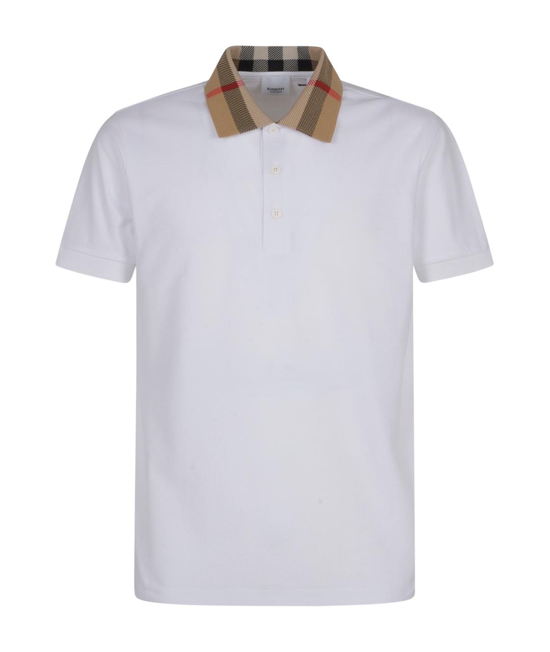 BURBERRY Белое хлопковое поло с коротким рукавом, фото 1