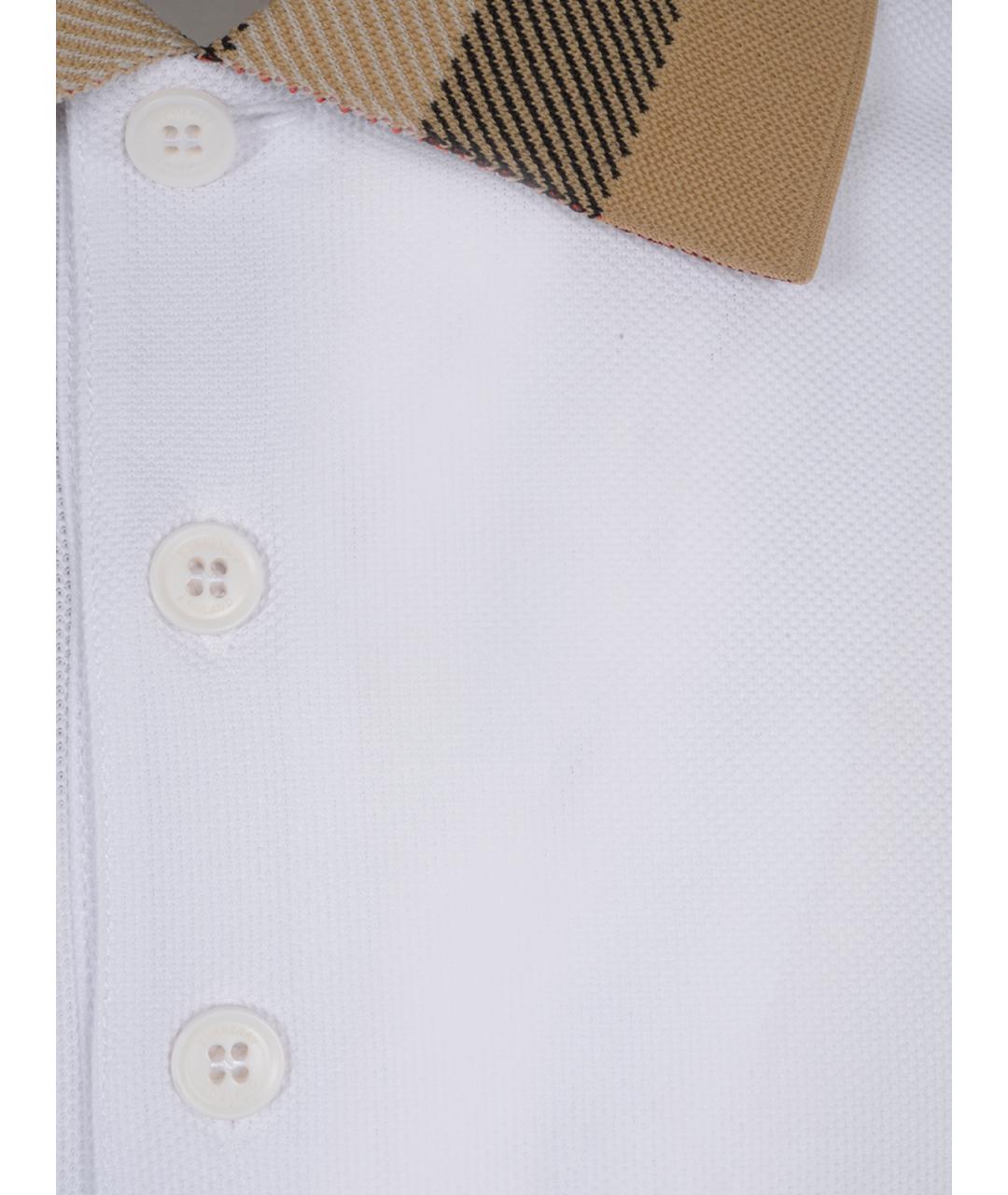 BURBERRY Белое хлопковое поло с коротким рукавом, фото 3