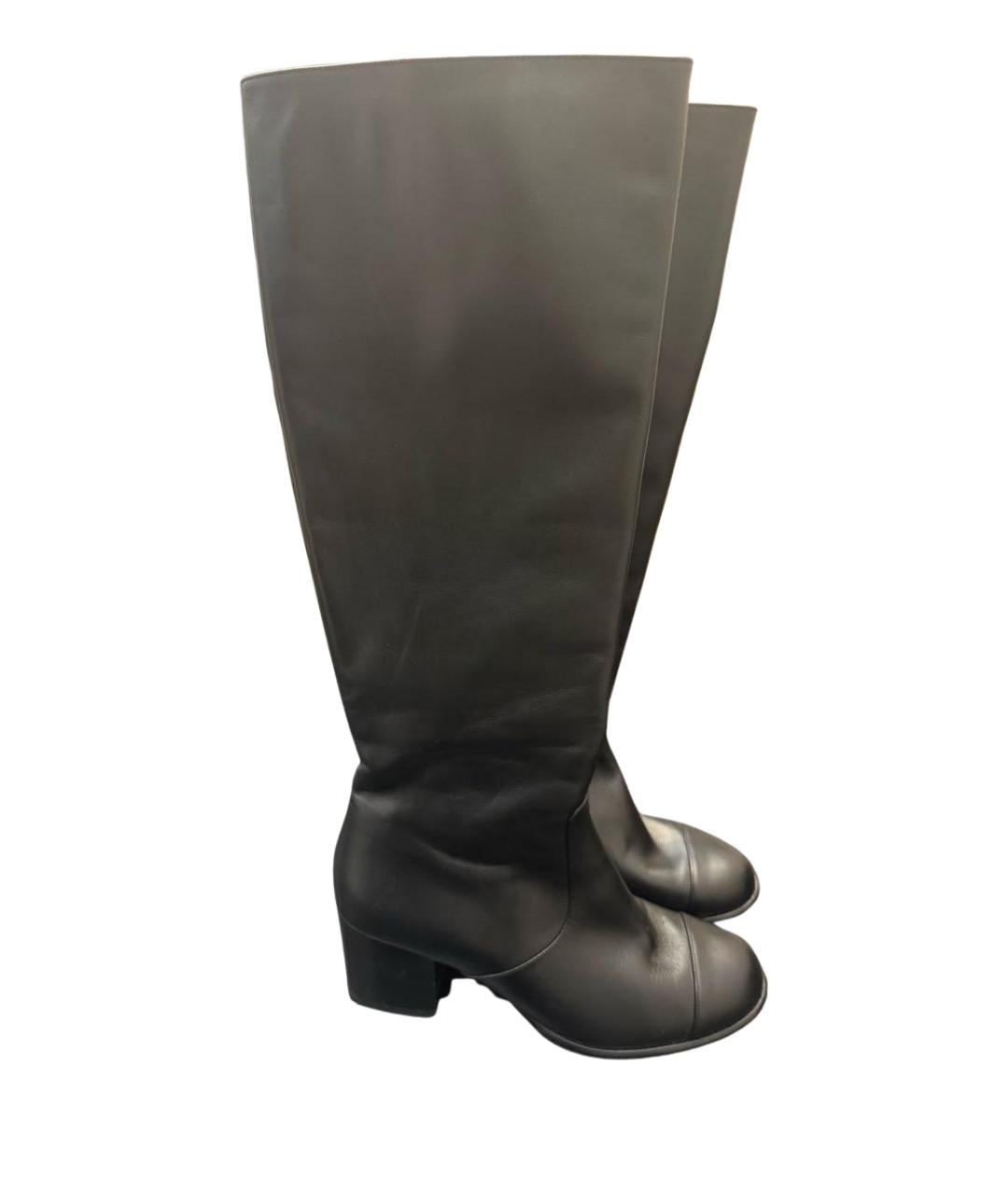 CHANEL Черные кожаные сапоги, фото 1