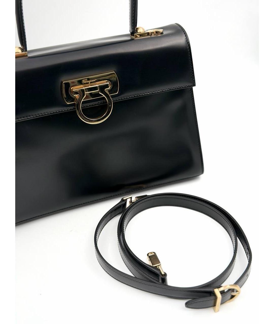 FERRAGAMO Черная кожаная сумка с короткими ручками, фото 4