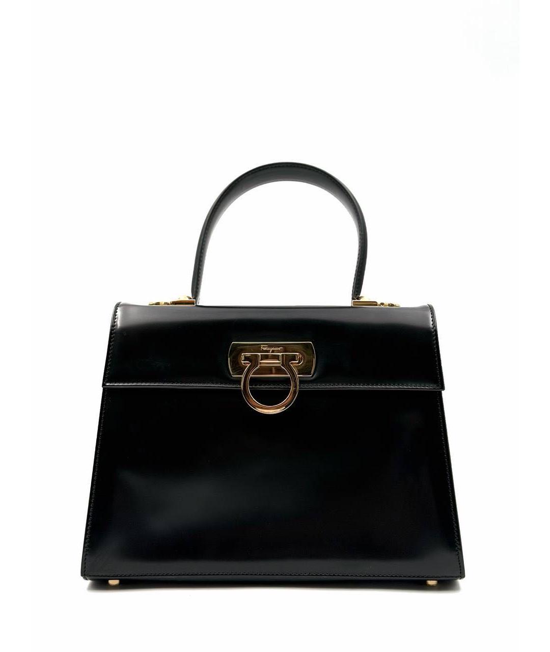 FERRAGAMO Черная кожаная сумка с короткими ручками, фото 1
