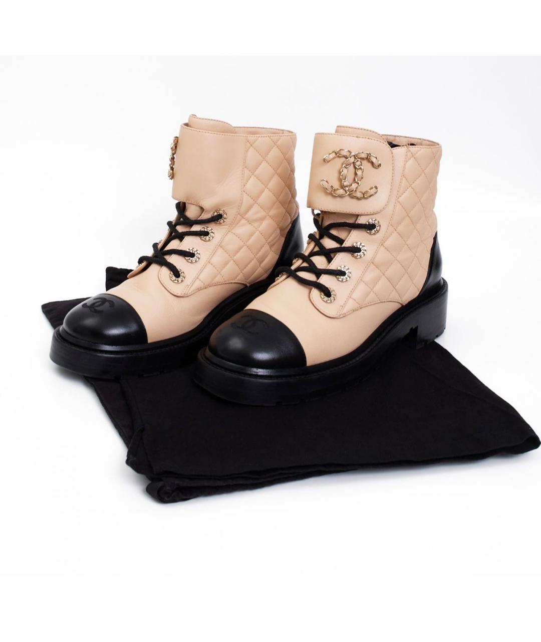 CHANEL Бежевые кожаные ботинки, фото 3