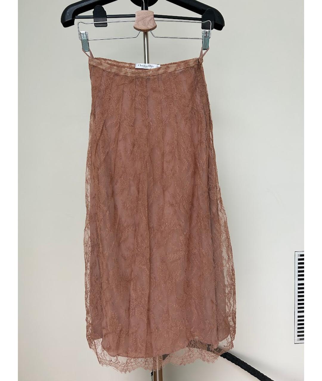 CHRISTIAN DIOR Бежевая кружевная юбка миди, фото 5