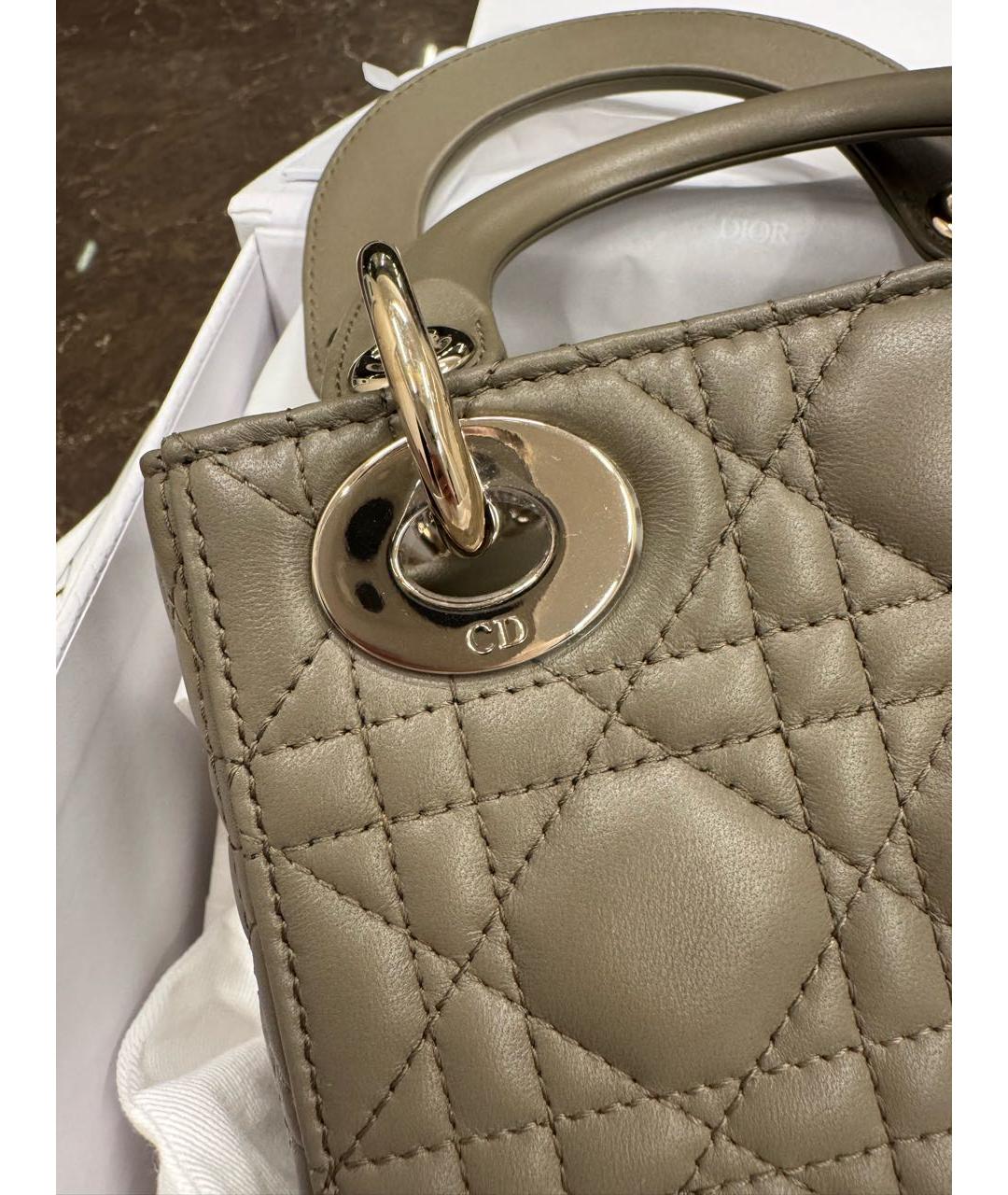 CHRISTIAN DIOR Хаки кожаная сумка с короткими ручками, фото 3