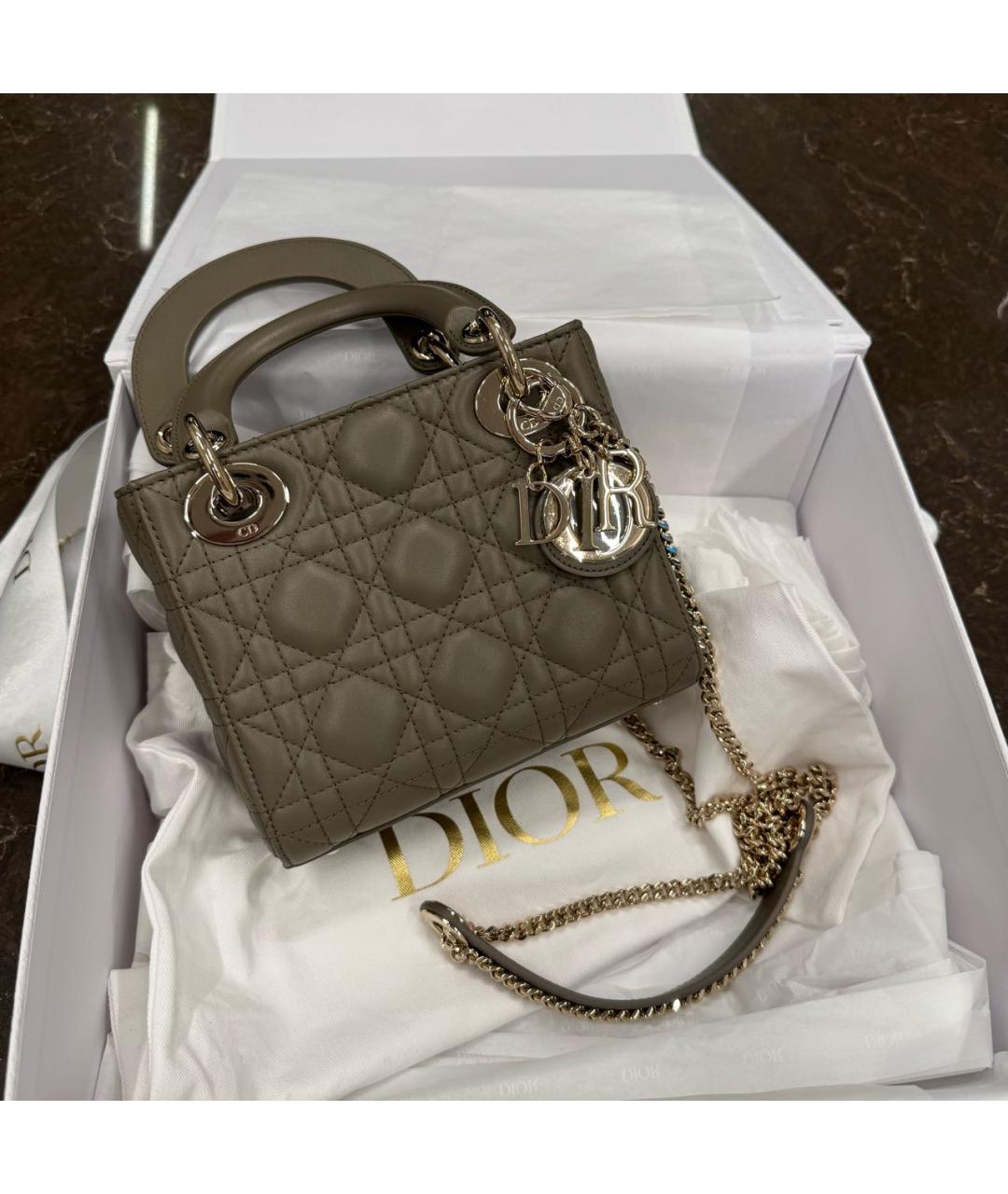 CHRISTIAN DIOR Хаки кожаная сумка с короткими ручками, фото 5