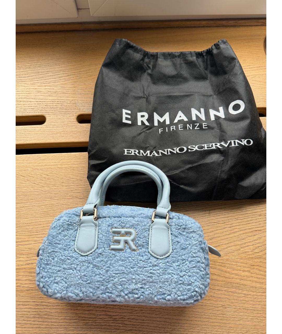 ERMANNO FIRENZE Голубая синтетическая сумка с короткими ручками, фото 6