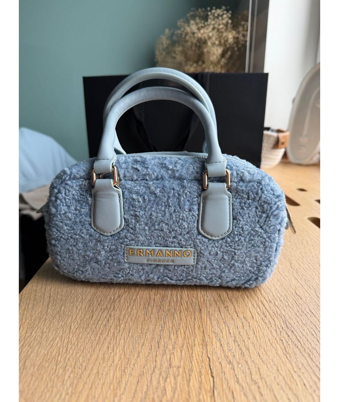ERMANNO FIRENZE Голубая синтетическая сумка с короткими ручками, фото 4