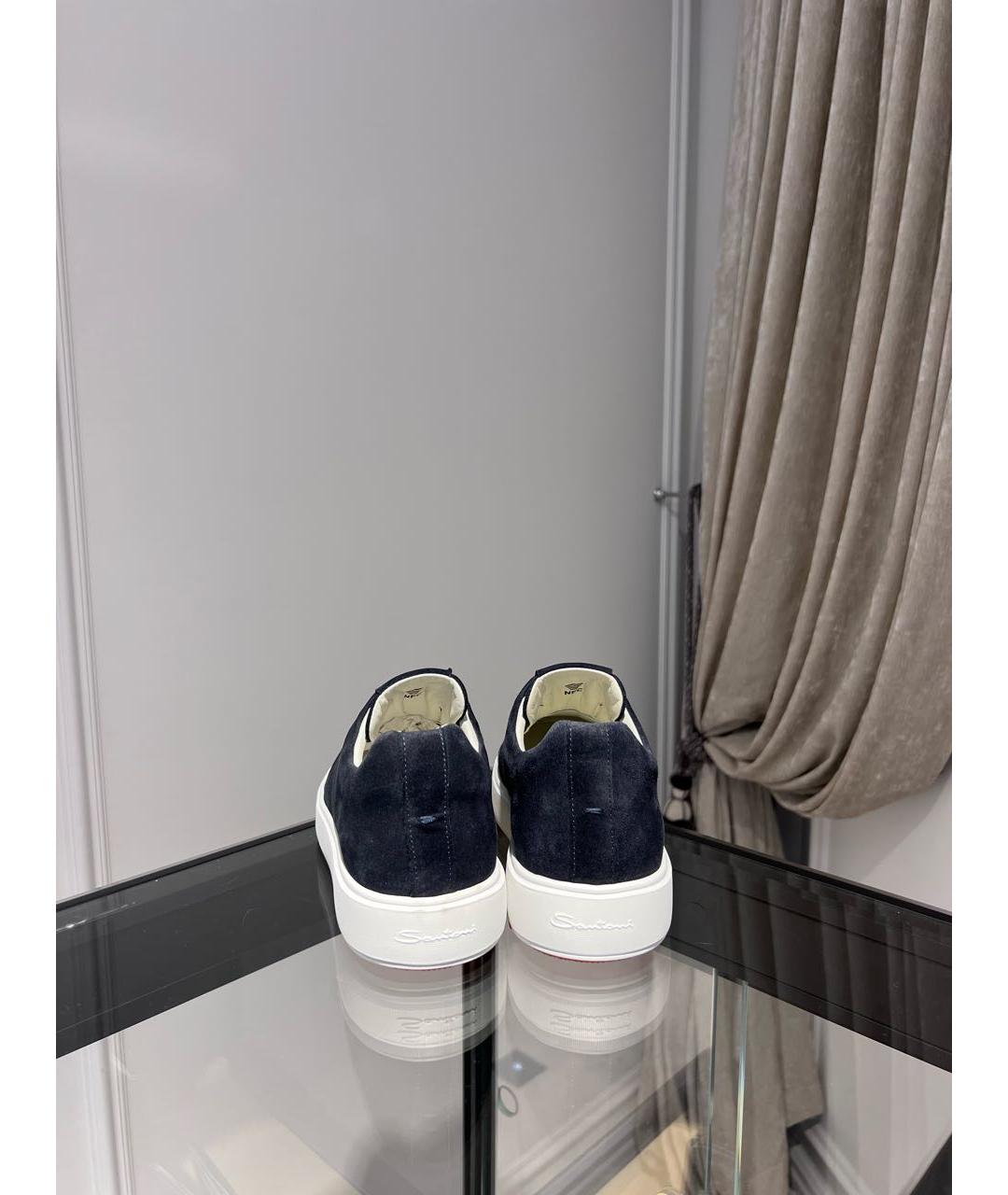 SANTONI Темно-синие замшевые слипоны, фото 4