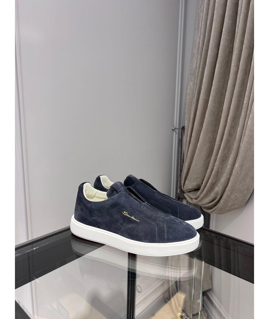 SANTONI Темно-синие замшевые слипоны, фото 2