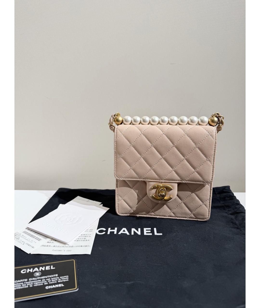 CHANEL Бежевая кожаная сумка через плечо, фото 7