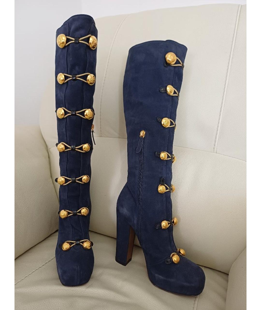 MOSCHINO Темно-синие нубуковые сапоги, фото 5