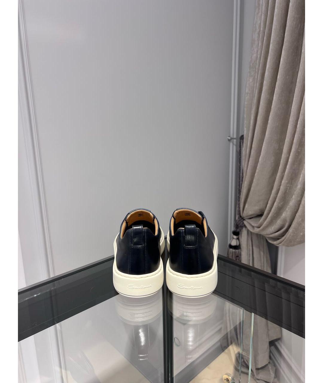 SANTONI Синие кожаные слипоны, фото 4