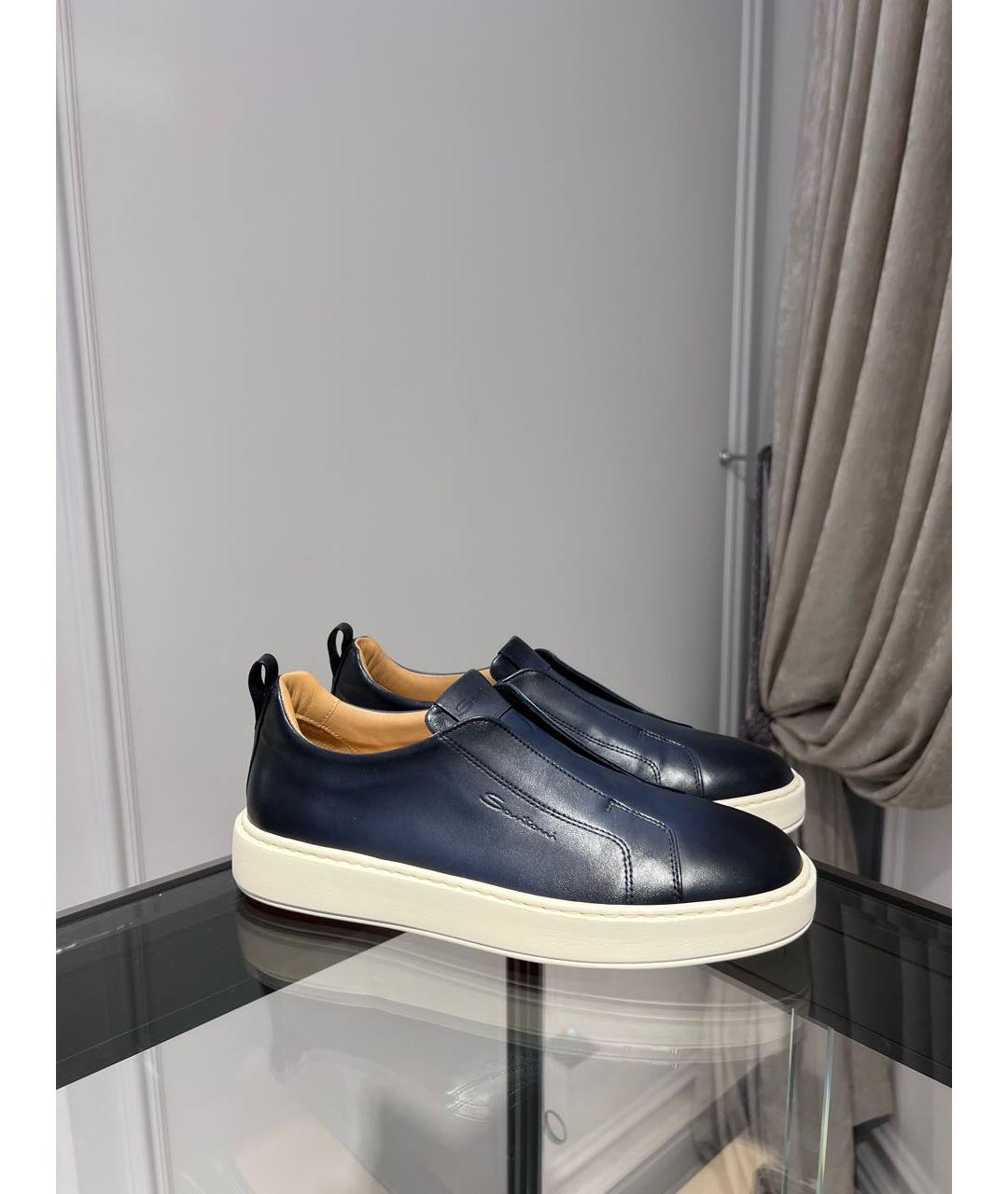 SANTONI Синие кожаные слипоны, фото 2