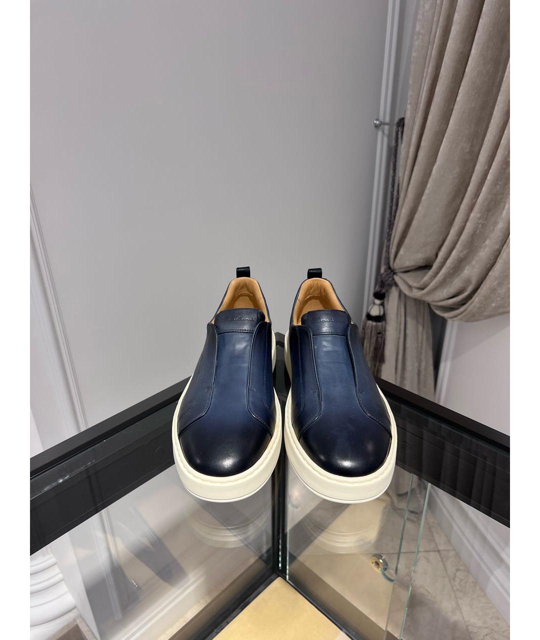 SANTONI Синие кожаные слипоны, фото 3