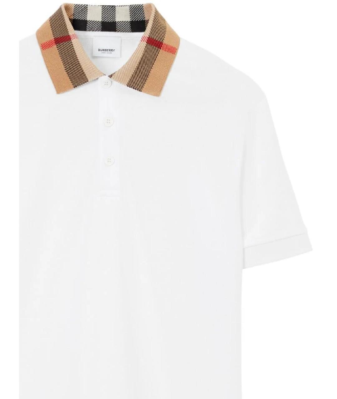 BURBERRY Белое хлопковое поло с коротким рукавом, фото 2