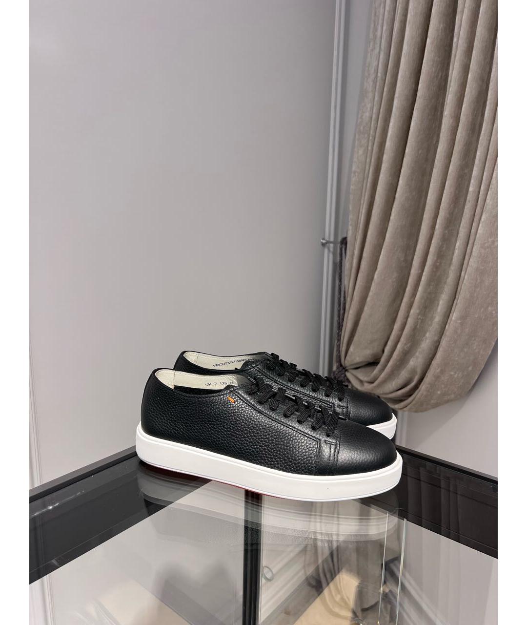 SANTONI Черные кожаные низкие кроссовки / кеды, фото 2