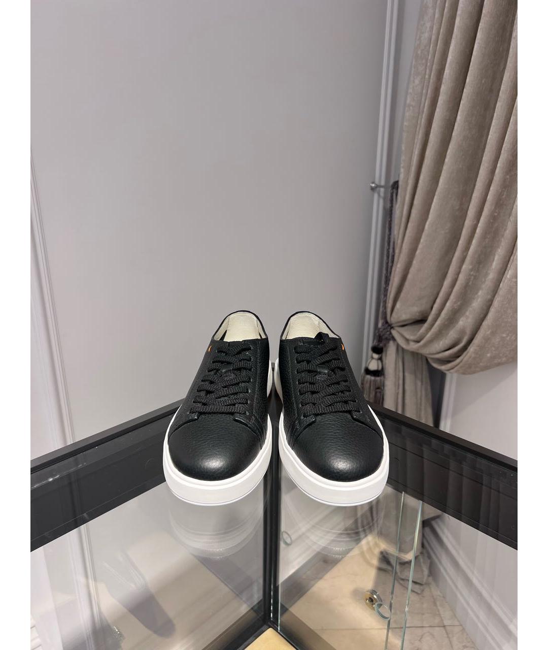 SANTONI Черные кожаные низкие кроссовки / кеды, фото 3