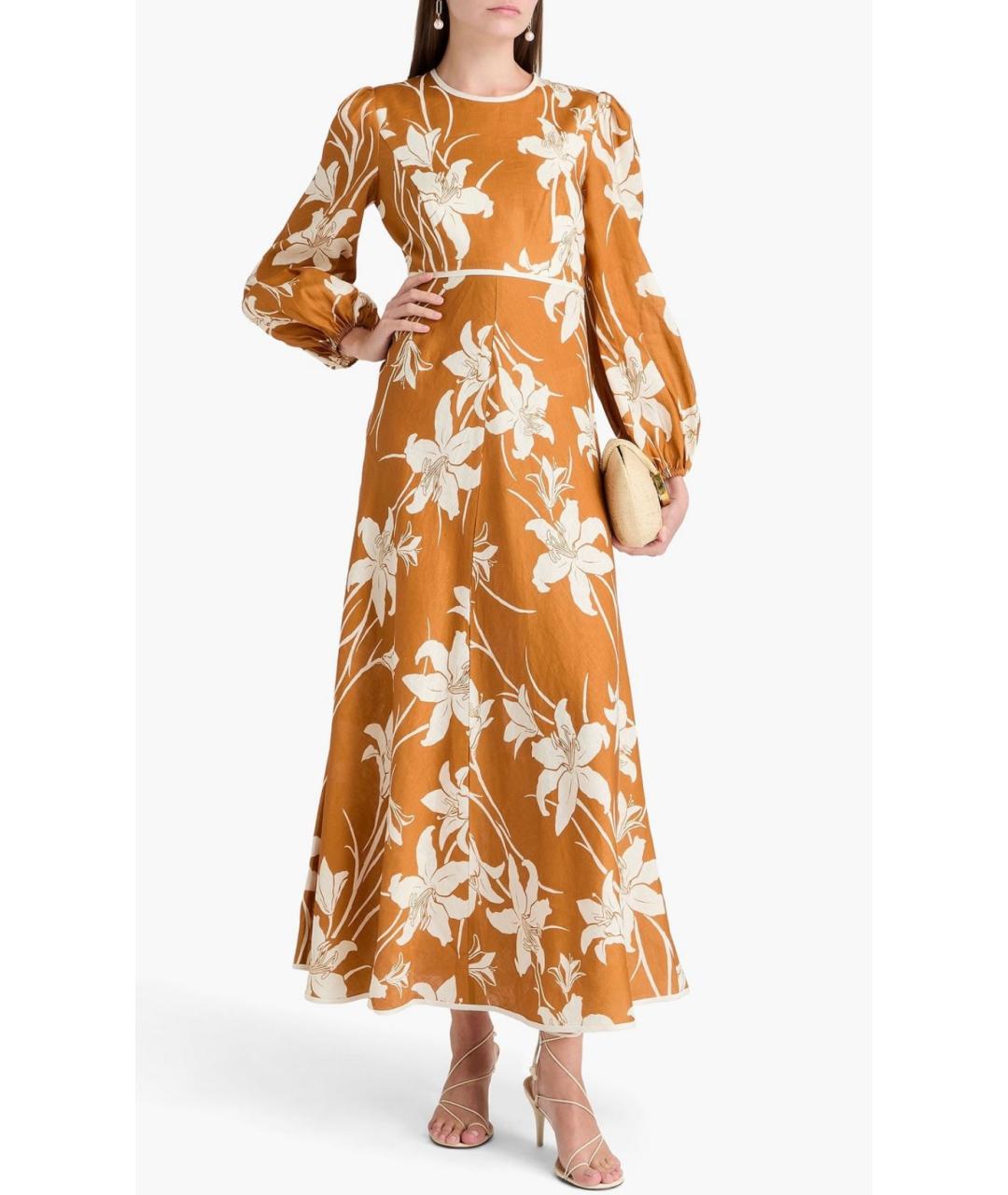 ZIMMERMANN Коричневое льняное коктейльное платье, фото 5