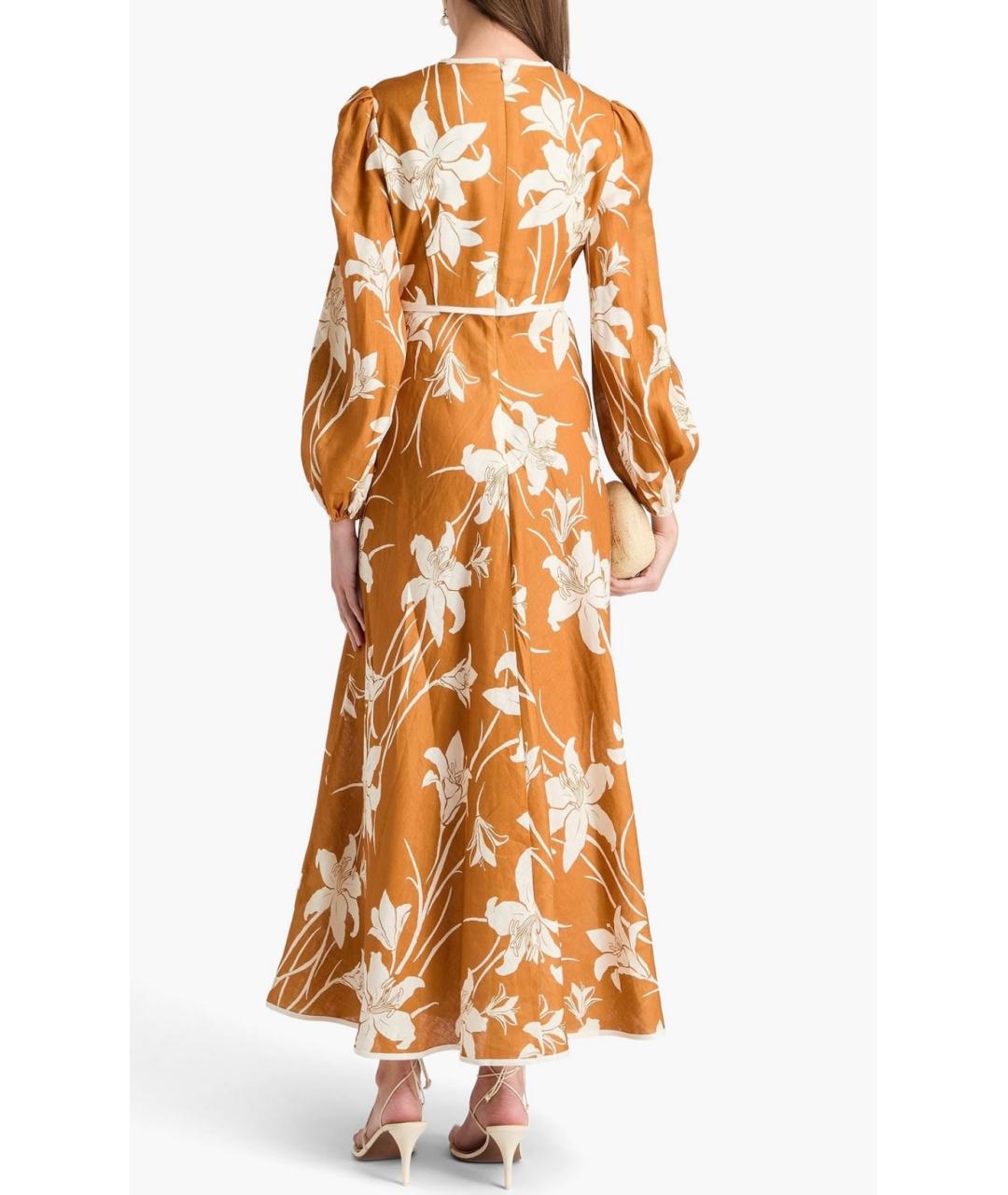 ZIMMERMANN Коричневое льняное коктейльное платье, фото 6