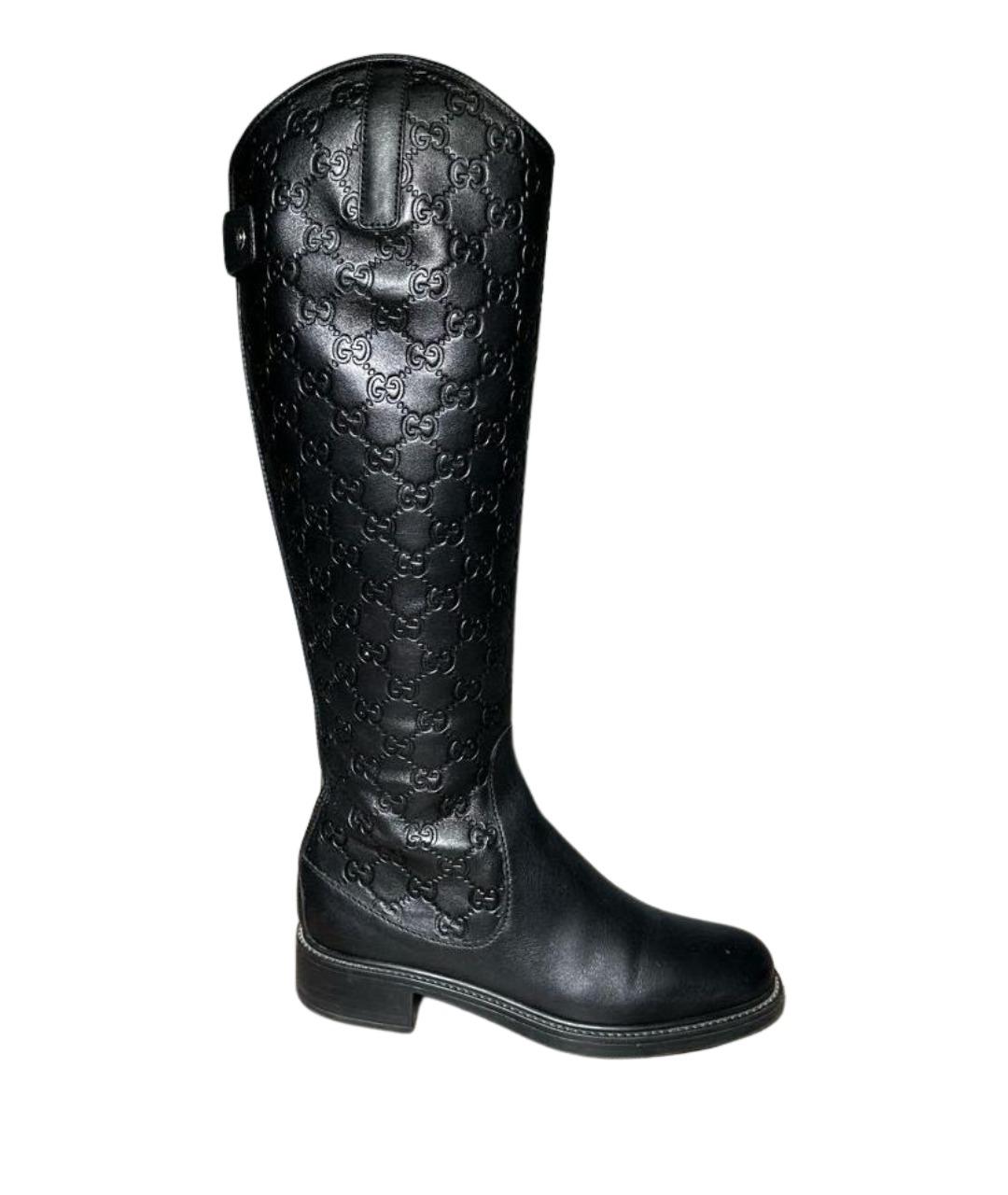 GUCCI Черные кожаные сапоги, фото 1