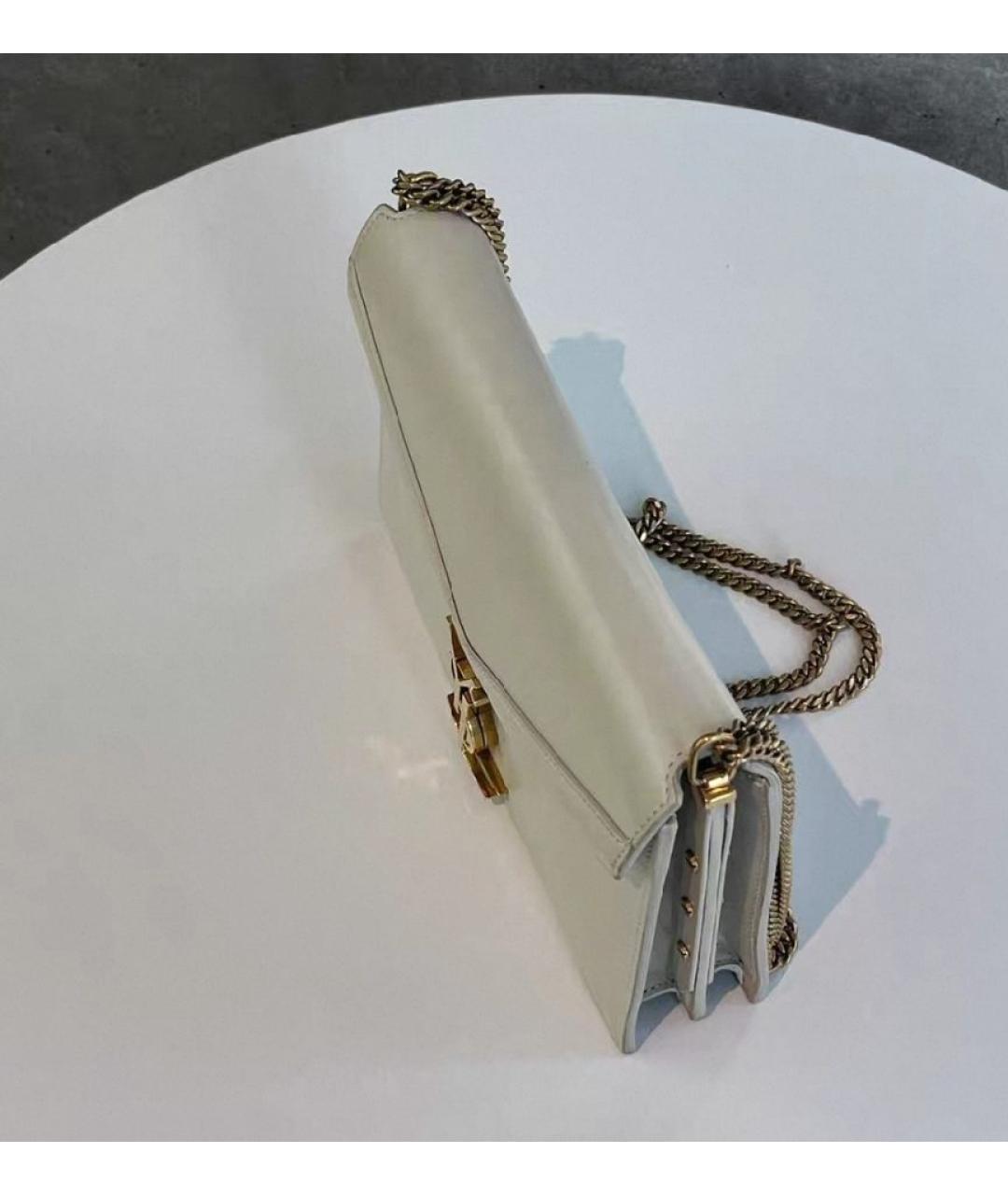 SAINT LAURENT Белая кожаная сумка через плечо, фото 2