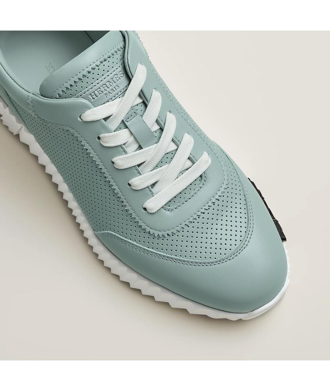 HERMES Бирюзовые кожаные кроссовки, фото 5