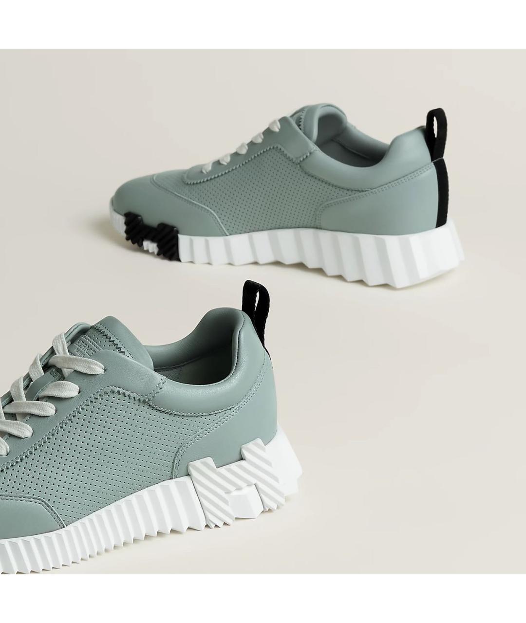 HERMES Бирюзовые кожаные кроссовки, фото 4