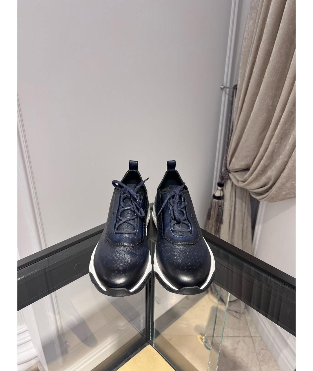 SANTONI Темно-синие кожаные низкие кроссовки / кеды, фото 3