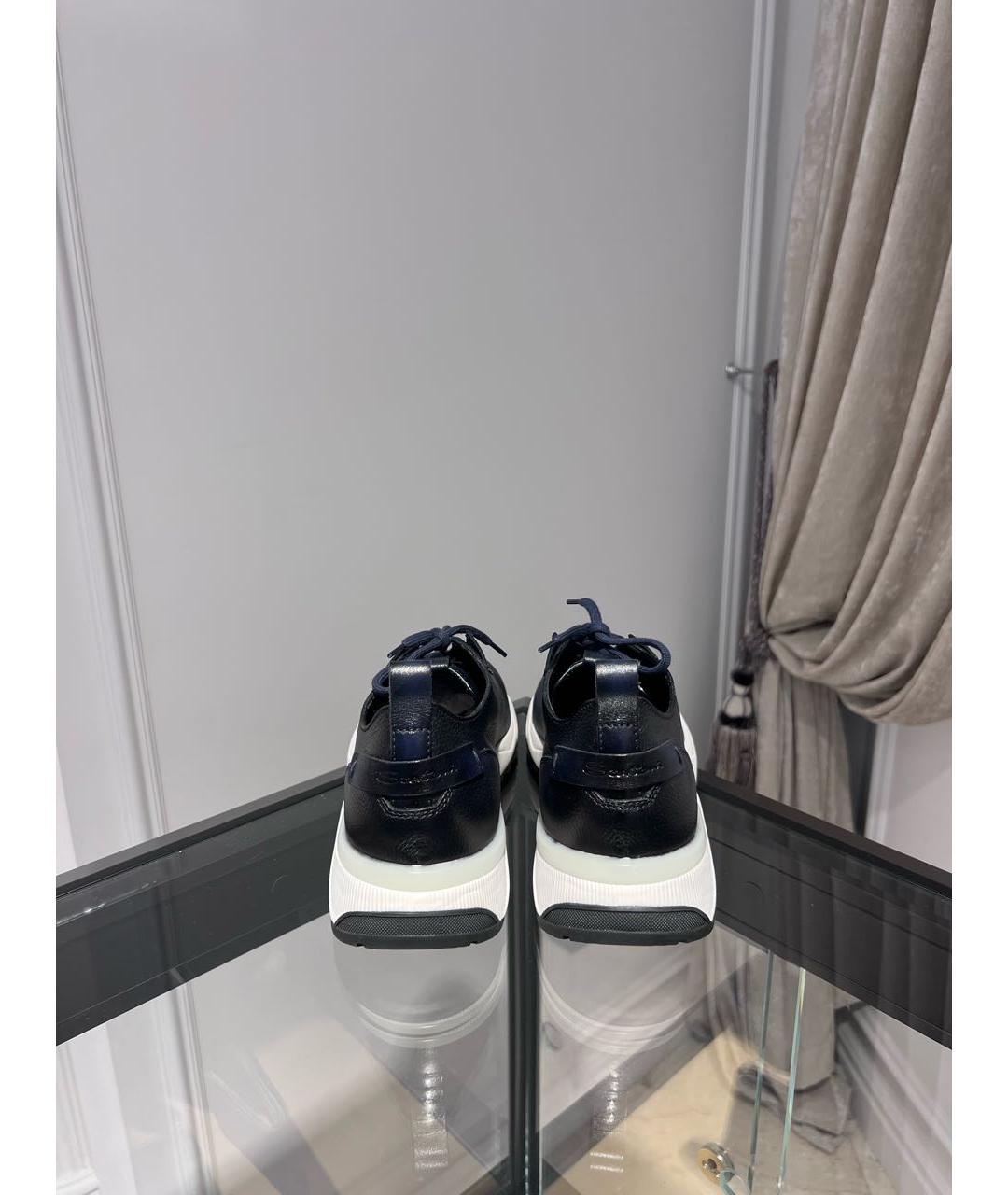 SANTONI Темно-синие кожаные низкие кроссовки / кеды, фото 4
