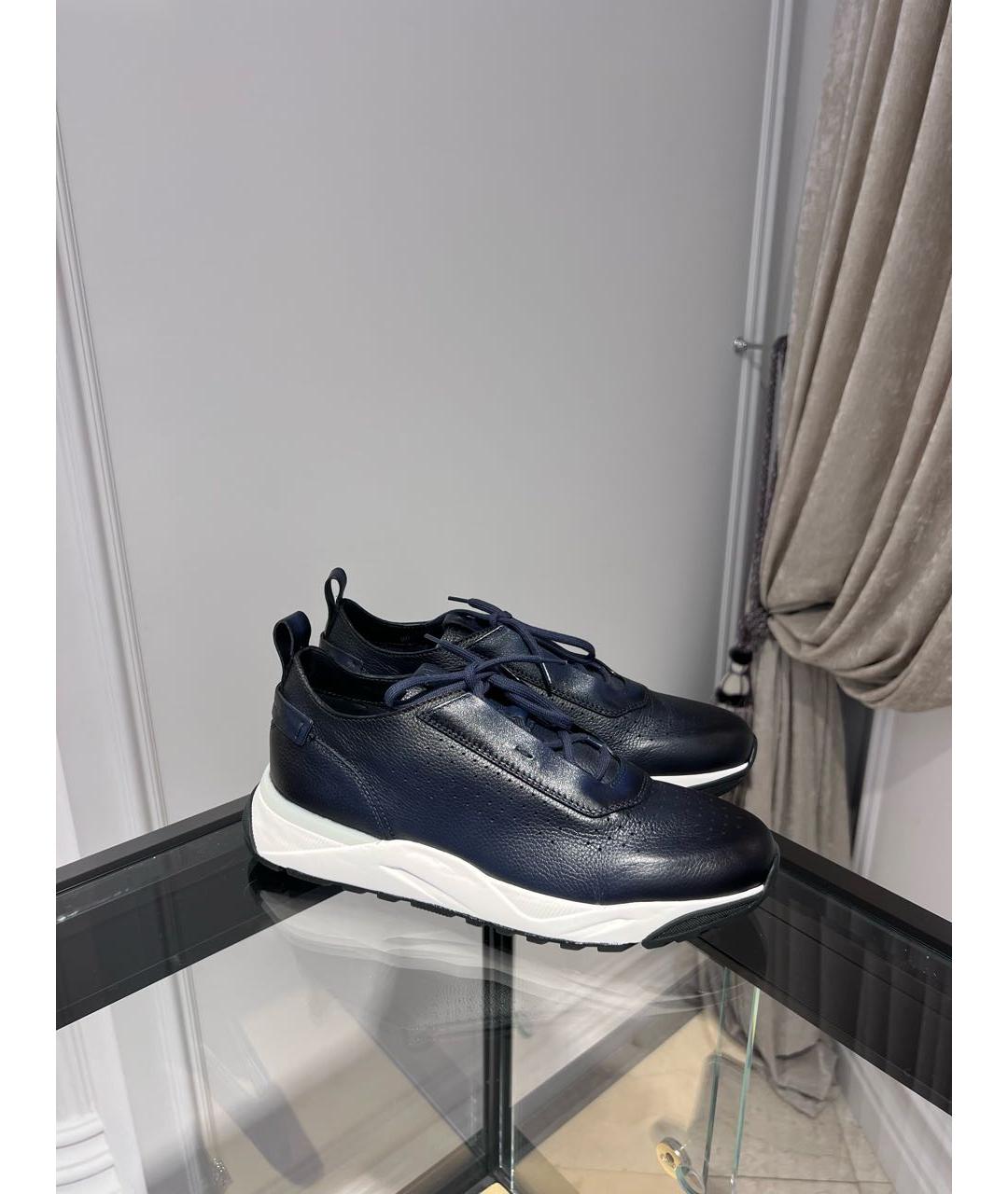 SANTONI Темно-синие кожаные низкие кроссовки / кеды, фото 2