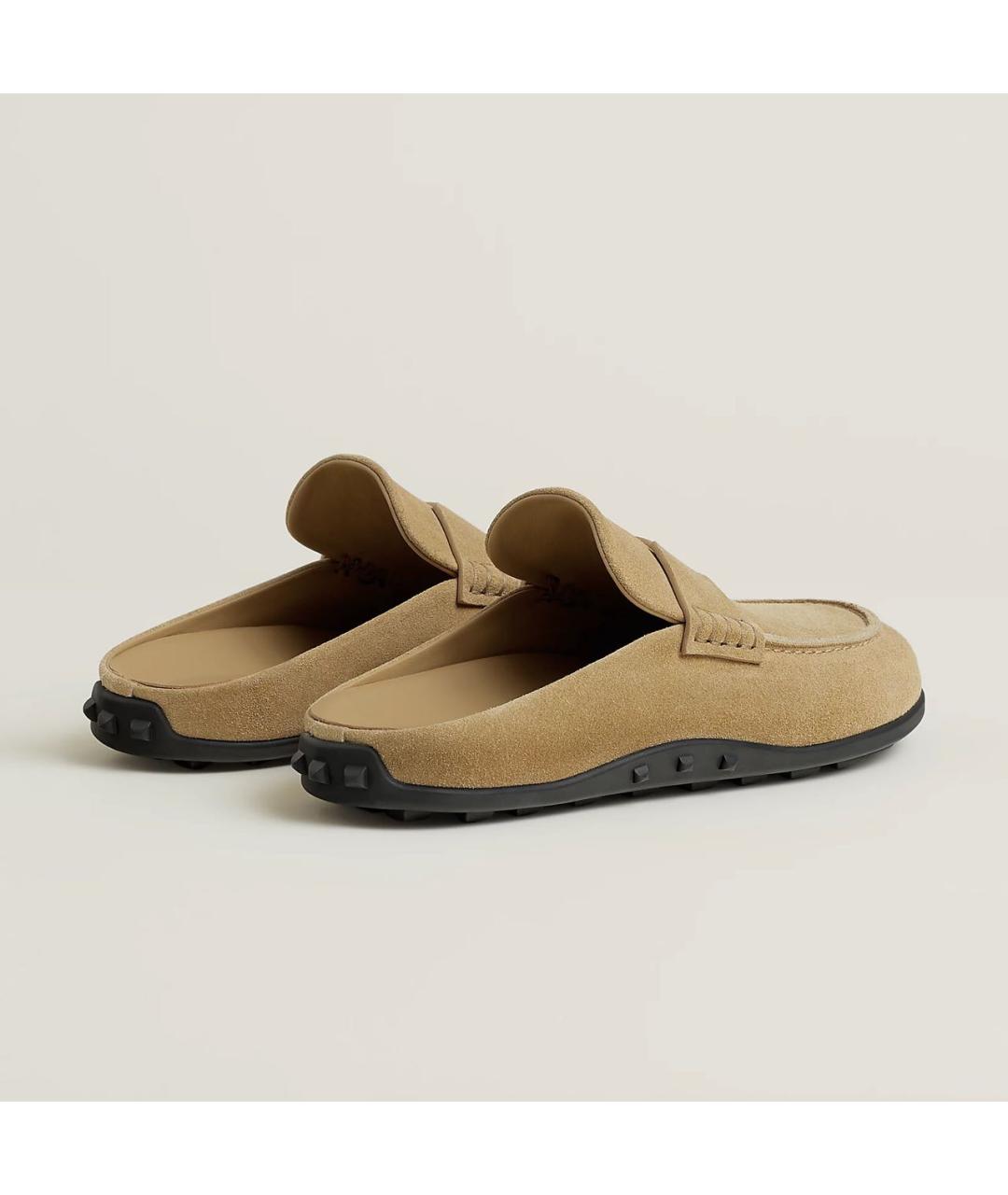 HERMES Бежевые замшевые мюли, фото 5