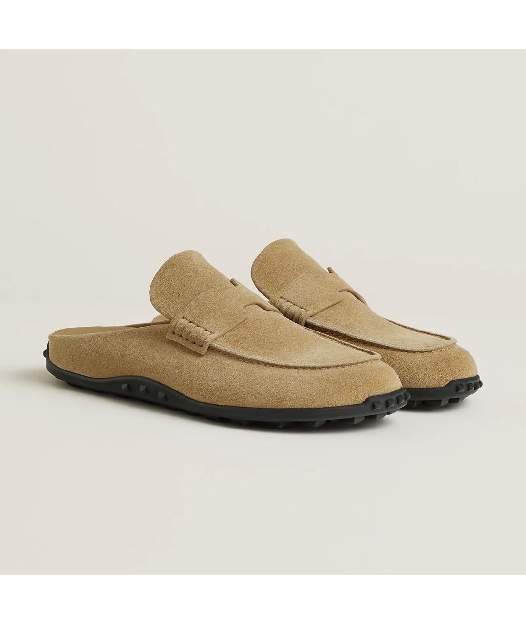 HERMES Бежевые замшевые мюли, фото 2