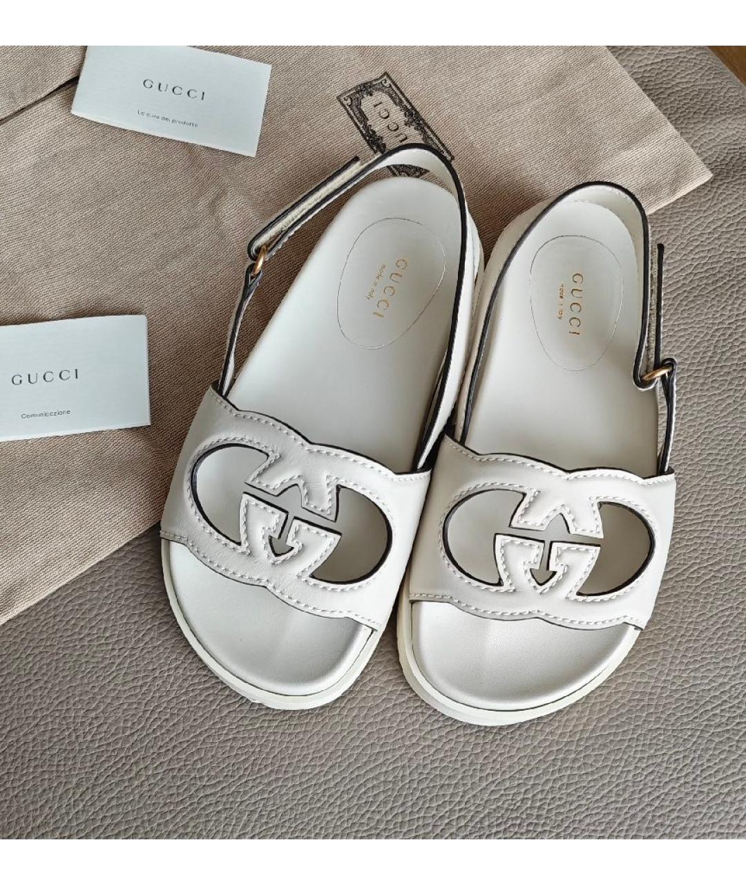 GUCCI Бежевые кожаные сандалии, фото 2