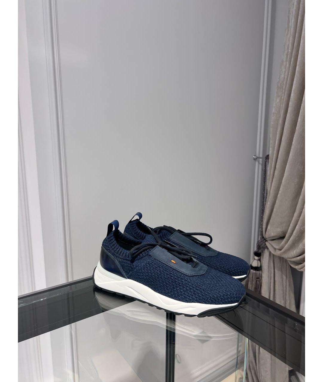 SANTONI Синие текстильные низкие кроссовки / кеды, фото 2