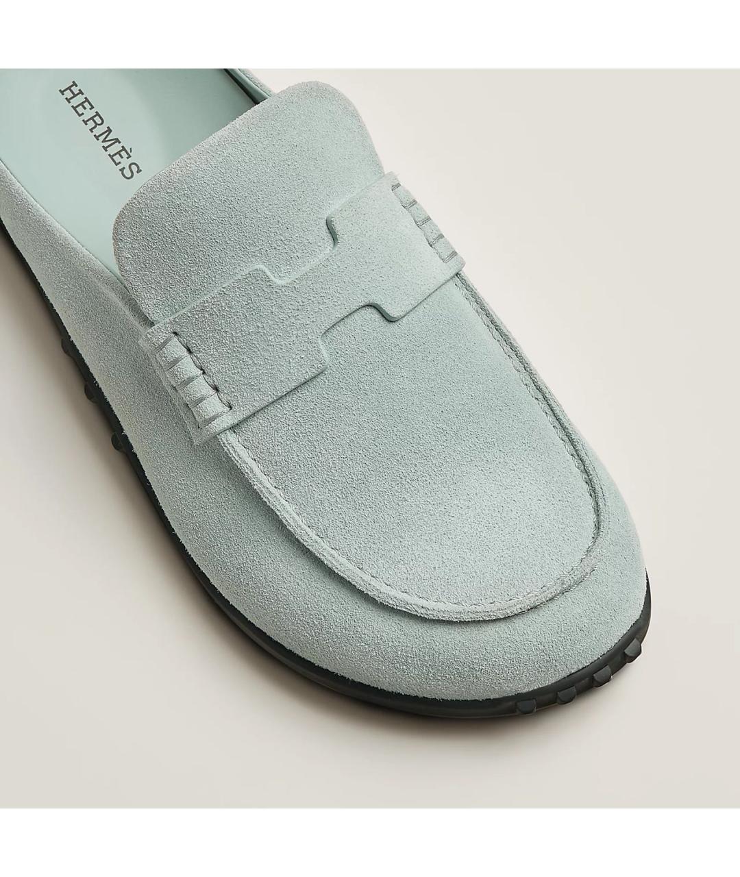 HERMES Голубые замшевые мюли, фото 5